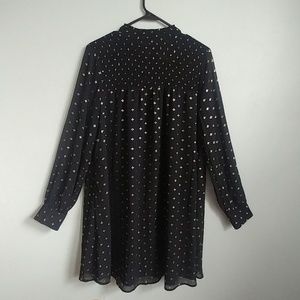 Women's long flowy black dress with gold print